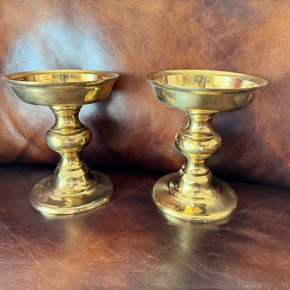 Vintage set of candle holders 5 1/2 tall by 4 1/2 wide gold colored